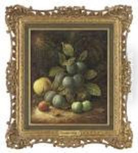 Damsons, Greengages, A Peach And A Strawberry On A Mossy Bank Damsons, Greengages, A Peach And A Strawberry On A Mossy Bank