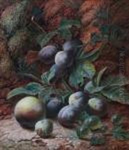Plums, Gooseberries, A Peach And A Greengage Against A Mossy Bank