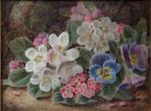 A Spray Of Primroses And Pansies On An Earthy Bank by Oliver Clare