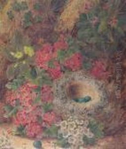 Still Lifes Of Fruit And A Birds Nest On Mossy Ground by Oliver Clare