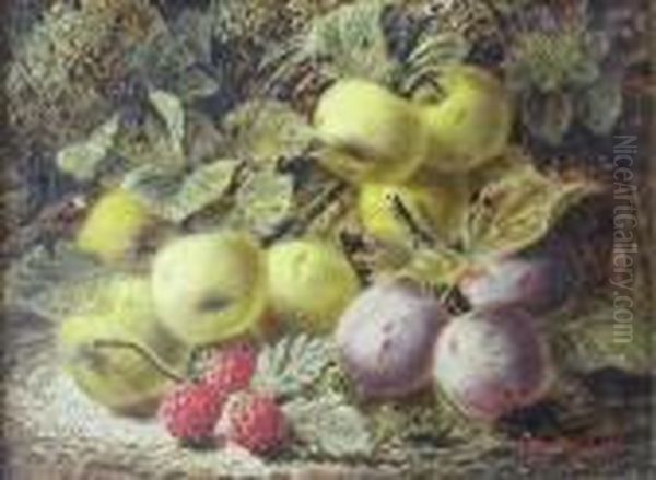 Still Life Of Apples, Plums And Raspberries On A Mossy Bank - view 1
