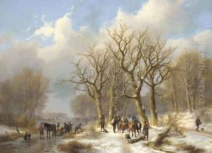A winter woodland landscape by Johann Bernard Klombeck