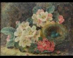 Birds Nest And Apple Blossom On A Mossy Bank