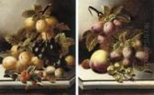 Greengages, Grapes And 
Rasperries On A Stone Ledge; And Plums,gooseberries And A Peach On A 
Stone Ledge by Oliver Clare