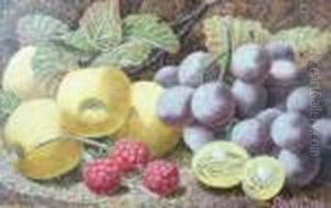 Still Life Of Quince, Grapes, Gooseberries And Raspberries by Oliver Clare