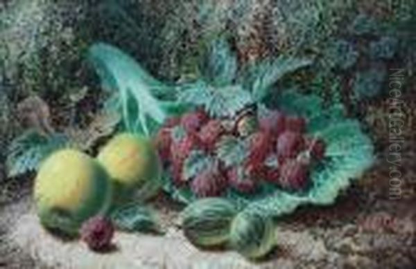 Raspberries On A Cabbage Leaf, 
Apples Andgooseberries; A Sprig Of Greengages, Strawberries, A Peach And
 Aplum - view 1
