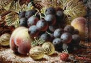 Grapes, Plums And Strawberries 
On A Mossybank; Grapes, Peaches, Gooseberries And A Raspberry On A 
Mossybank by Oliver Clare