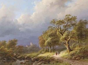Travellers on a sandy track in a storm by Johann Bernard Klombeck