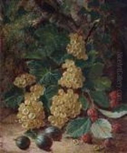 Whitecurrants, Raspberries And 
Gooseberriesagainst A Mossy Bank; Black Grapes, Raspberries, Greengages 
And Apeach Against A Bank