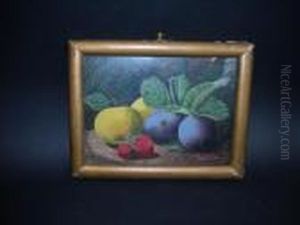 Still Life Of Fruit Oil On Board Signed Lower Right 12cm X 15.5cm