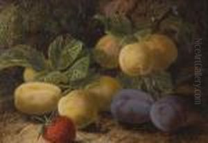 Greengages, Plums And Strawberry On A Mossy Bank