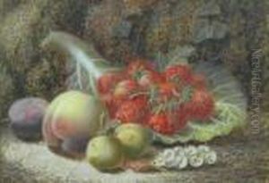 Still Life Of Strawberries And Plums On A Mossy Bank