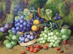 Oil, Still Life Study Of Mixed Fruit On A Mossy Bank, 19 by Oliver Clare