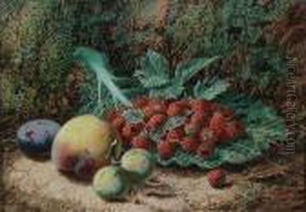 Raspberries On A Cabbage Leaf, 
Greengages, A Plum And A Peach Against A Mossy Bank; Black Grapes, 
Apples, Gooseberries And Strawberries Against A Mossy Bank Both 'oliver
 Clare' - view 1