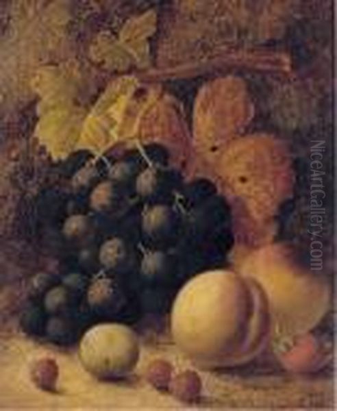 Grapes, Peaches, Raspberries, A Greengage And A Strawberry, On A Mossy Bank - view 1