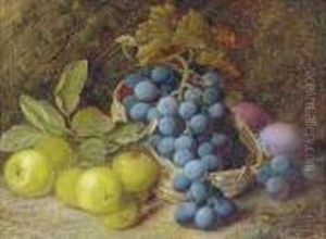 Grapes In A Basket, Apples And Plums On A Mossy Bank by Vincent Clare
