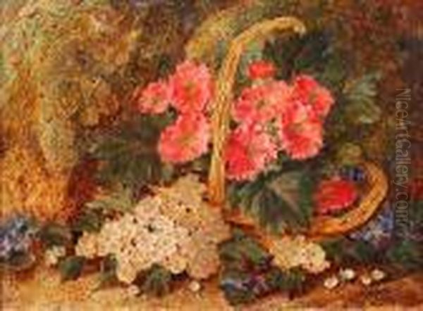 Primula, Apple Blossom And Violets On Abank - view 1