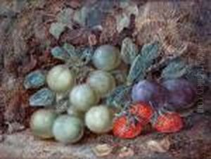 Still Life Of Plums, Greengages Andstrawberries On A Mossy Bank