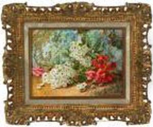 Red And White Blossoms On A Mossy Bank by Vincent Clare