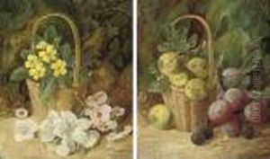 Primroses In A Basket On A Mossy Bank
