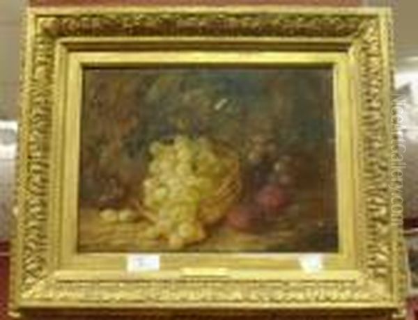 Still Life Of Grapes And Plums In A Wicker Basket - view 1