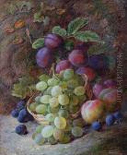 Still Life Of Grapes And Plums On A Mossy Bank - view 1