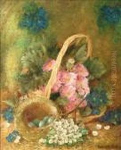A Still Life Offlowers In A Basket And A Nest Of Eggs by Vincent Clare