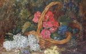 A Basket Of Flowers On A Mossy Bank by Vincent Clare