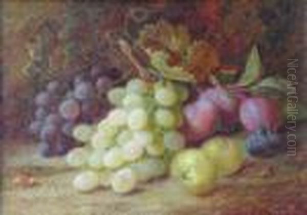 A Still Life With Grapes Plums And Apples On Mossy Bank - view 1