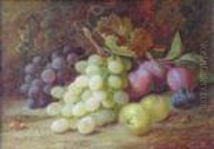 A Still Life With Grapes Plums And Apples On Mossy Bank by Vincent Clare