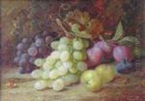 A Still Life With Grapesplums And Apples On Mossy Bank by Vincent Clare