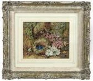 A Bird's Nest, With White Nasturtiums And Other Flowers