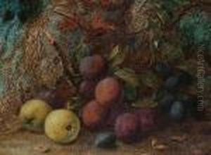 Still Life Of Plums And Apples On A Mossy Bank by Vincent Clare