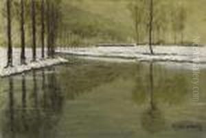 Winterliche Fluslandschaft. by Maximilian Clarenbach
