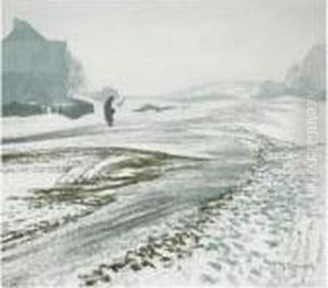 Figures In A Snowy Landscape, Possibly Sauerland by Maximilian Clarenbach