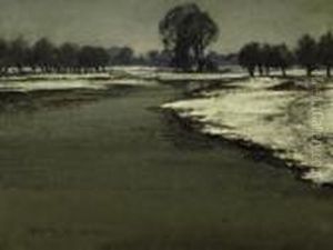 Winter On The Erft. Signed Bottom Right: M. Clarenbach by Maximilian Clarenbach