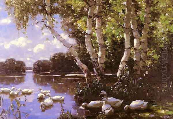Elf Enten Unter Birken Und Im Wasser (Eleven Ducks) - view 1