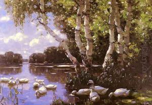 Elf Enten Unter Birken Und Im Wasser (Eleven Ducks) by Alexander Max Koester