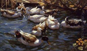 Ducks in the Reeds under the Boughs by Alexander Max Koester