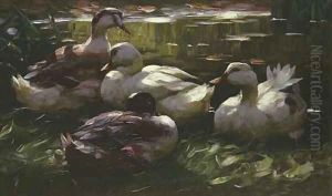 Vier Enten Am Wasser by Alexander Max Koester