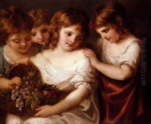 Children With A Bird's Nest And Flowers