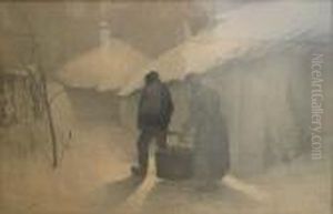 Voedselbedeling In De Sneeuw. by Emile Claus