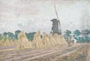Summer Landscape With Ploughing Farmer