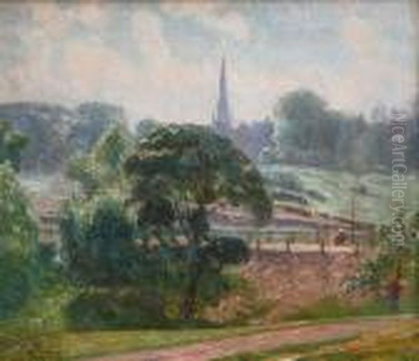 Vijverlandschap Met Op De Achtergrond Een Engels Dorp. (1915) - view 1