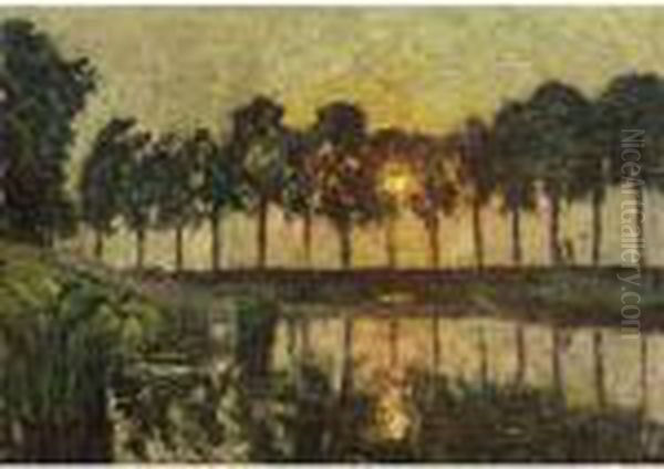 Trees By A Lake, Sunset - view 1