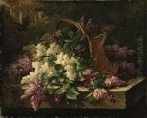 A Still Life With Lilacs In A Basket And A Bird's Nest by Emile Claus