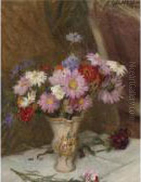 Still Life With Michaelmas Daisies And Cornflowers In A Jug - view 1