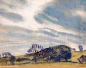 Trees In A Hilly Landscape by George Clausen