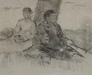 Two Figures By A Tree
Signed With Initials 'gc' (lower Centre),
Charcoal by George Clausen