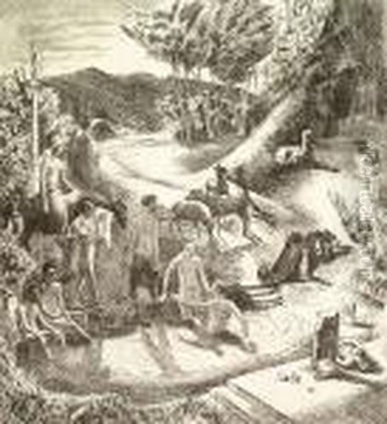 Farmhands In A Barn, Signed And Dated Jan 1925 In Pencil, Etching - view 1